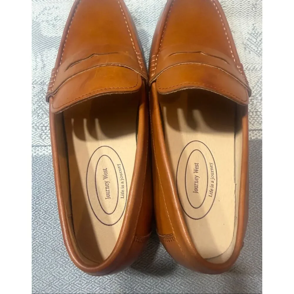 Journey West Mens Genuine Leather Dress Shoes Slip on Penny Loafers for Men 7.5